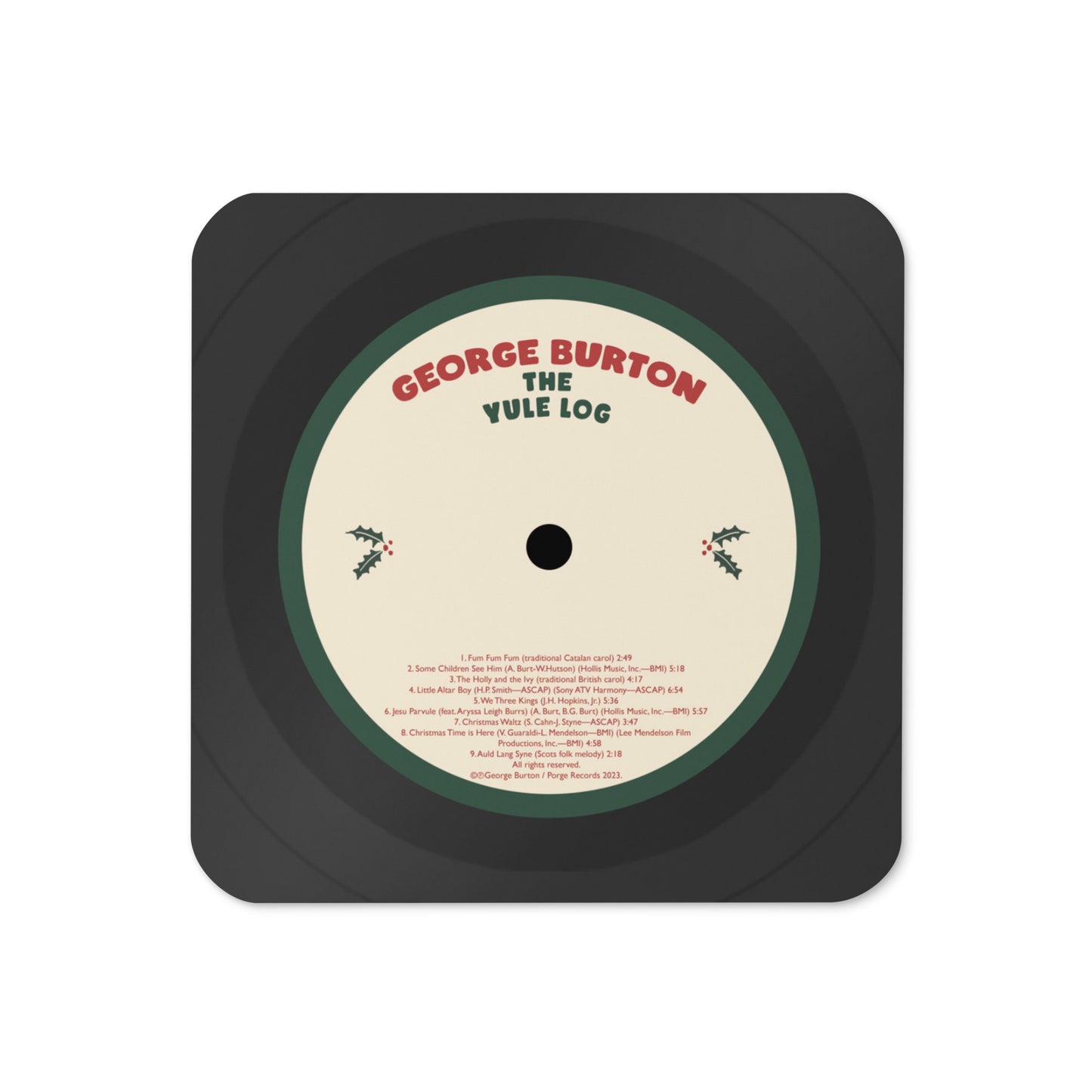 Yule Log Vinyl Label Coaster